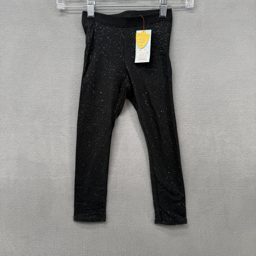 Cat & Jack Toddler Girls Black Glitter Durable Knee Leggings 4T New